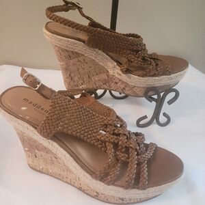 Brown/khaki wedge heel sandals